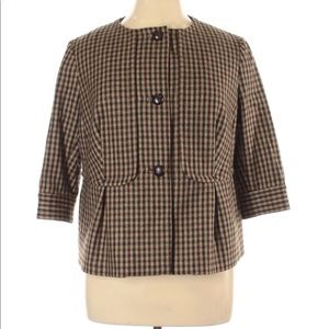 Talbots Brown Olive Plaid Peplum Pleated b…